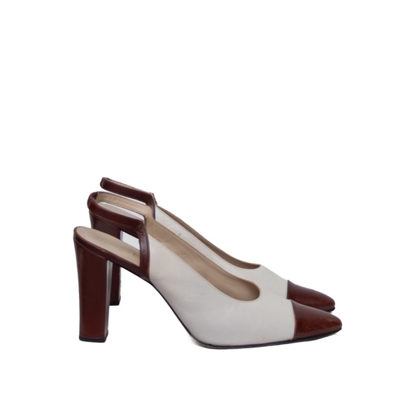 CHANEL Two-Tone Leather Slingback Block Heel Pumps – Size EU 40.5 / US 10‎ - Picture 4 of 11